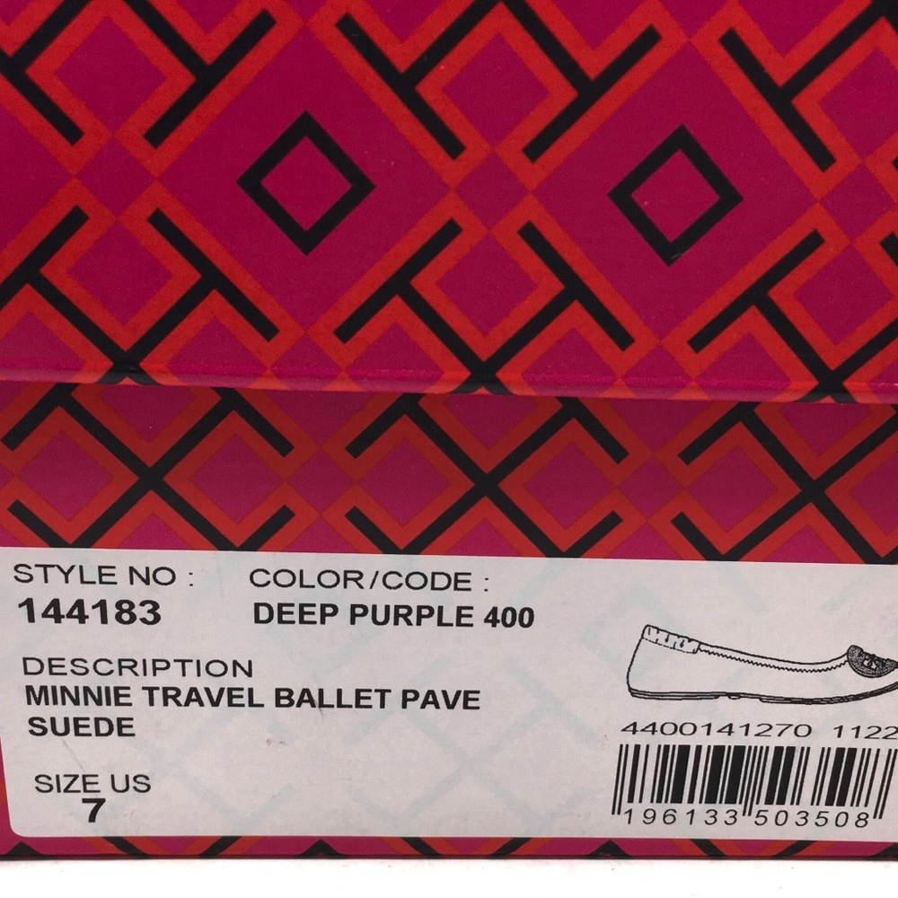 Tory Burch Deep Purple Crystal Pavé Minnie Travel Ballet Flat Shoes - Picture 15 of 16